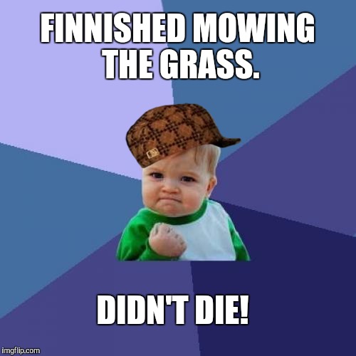 Success Kid Meme | FINNISHED MOWING THE GRASS. DIDN'T DIE! | image tagged in memes,success kid,scumbag | made w/ Imgflip meme maker