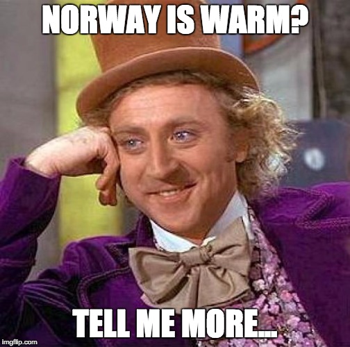 Creepy Condescending Wonka Meme | NORWAY IS WARM? TELL ME MORE... | image tagged in memes,creepy condescending wonka | made w/ Imgflip meme maker