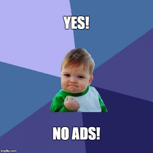 Success Kid Meme | YES! NO ADS! | image tagged in memes,success kid | made w/ Imgflip meme maker