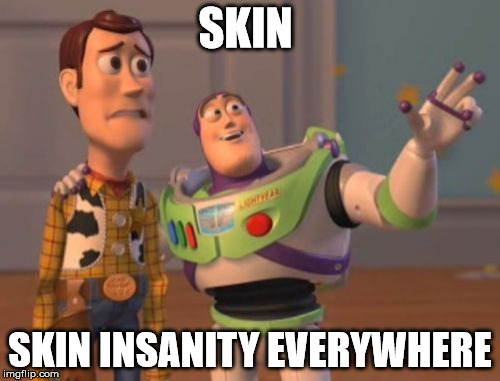 X, X Everywhere Meme | SKIN; SKIN INSANITY EVERYWHERE | image tagged in memes,x x everywhere | made w/ Imgflip meme maker