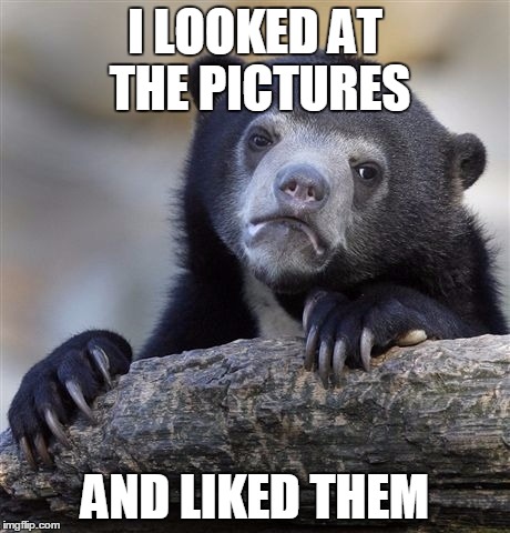 Confession Bear Meme | I LOOKED AT THE PICTURES AND LIKED THEM | image tagged in memes,confession bear | made w/ Imgflip meme maker