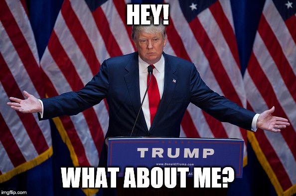 Trump Bruh | HEY! WHAT ABOUT ME? | image tagged in trump bruh | made w/ Imgflip meme maker