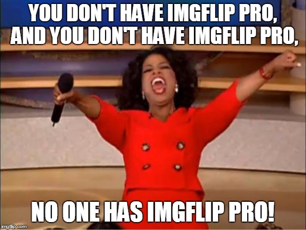 Seriously, though. Does anyone ACTUALLY have it? No one ever talks about it either... | YOU DON'T HAVE IMGFLIP PRO, AND YOU DON'T HAVE IMGFLIP PRO, NO ONE HAS IMGFLIP PRO! | image tagged in memes,oprah you get a,imgflip,imgflip pro,money,question | made w/ Imgflip meme maker