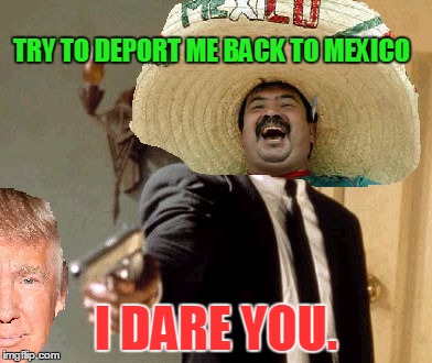 Say That Again I Dare You | TRY TO DEPORT ME BACK TO MEXICO; I DARE YOU. | image tagged in memes,say that again i dare you,happy mexican,donald trump,illegal immigration,presidential race | made w/ Imgflip meme maker