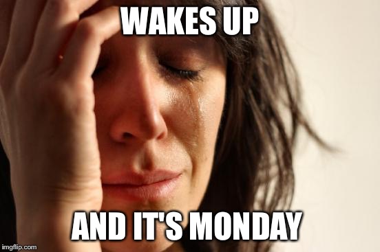 First World Problems | WAKES UP; AND IT'S MONDAY | image tagged in memes,first world problems | made w/ Imgflip meme maker