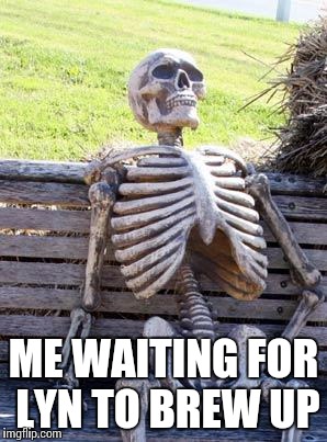 Waiting Skeleton Meme | ME WAITING FOR LYN TO BREW UP | image tagged in memes,waiting skeleton | made w/ Imgflip meme maker