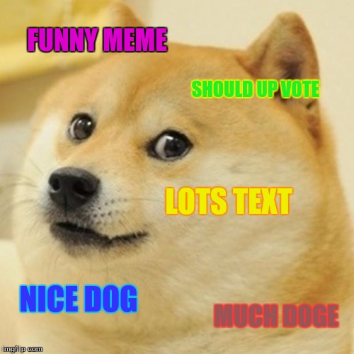 Doge Meme | FUNNY MEME; SHOULD UP VOTE; LOTS TEXT; NICE DOG; MUCH DOGE | image tagged in memes,doge | made w/ Imgflip meme maker