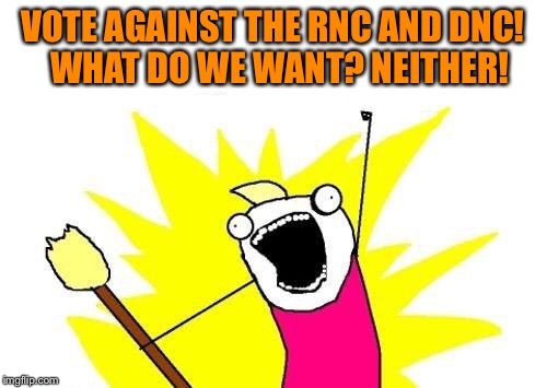 X All The Y Meme | VOTE AGAINST THE RNC AND DNC!  WHAT DO WE WANT? NEITHER! | image tagged in memes,x all the y | made w/ Imgflip meme maker