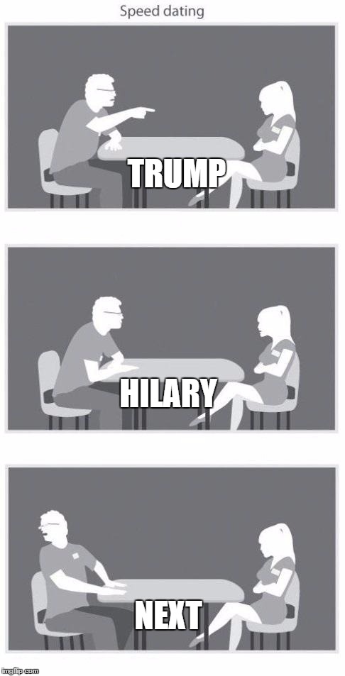 Speed dating | TRUMP; HILARY; NEXT | image tagged in speed dating | made w/ Imgflip meme maker