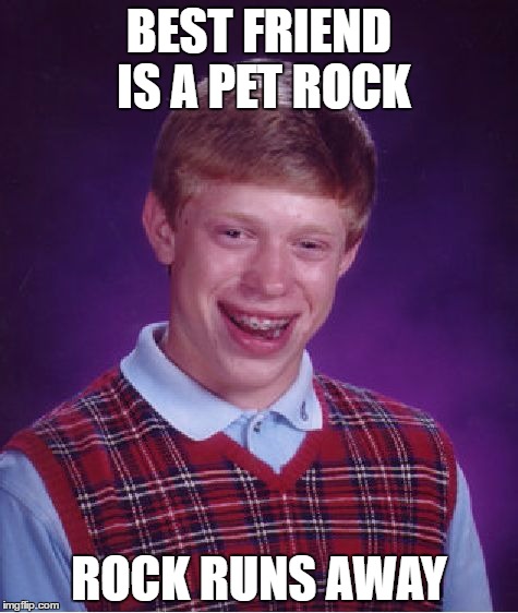 Poor Brian... | BEST FRIEND IS A PET ROCK; ROCK RUNS AWAY | image tagged in memes,bad luck brian | made w/ Imgflip meme maker