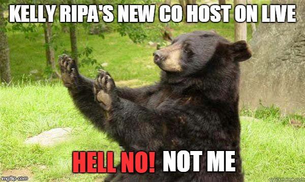 How about no bear without text | KELLY RIPA'S NEW CO HOST ON LIVE; HELL NO! NOT ME | image tagged in how about no bear without text | made w/ Imgflip meme maker