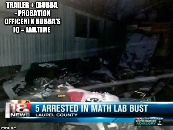 Math Illegal In KY | TRAILER + (BUBBA - PROBATION OFFICER) X BUBBA'S IQ = JAILTIME | image tagged in math illegal in ky | made w/ Imgflip meme maker