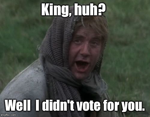 Dennis from Monty Python | King, huh? Well  I didn't vote for you. | image tagged in dennis from monty python | made w/ Imgflip meme maker