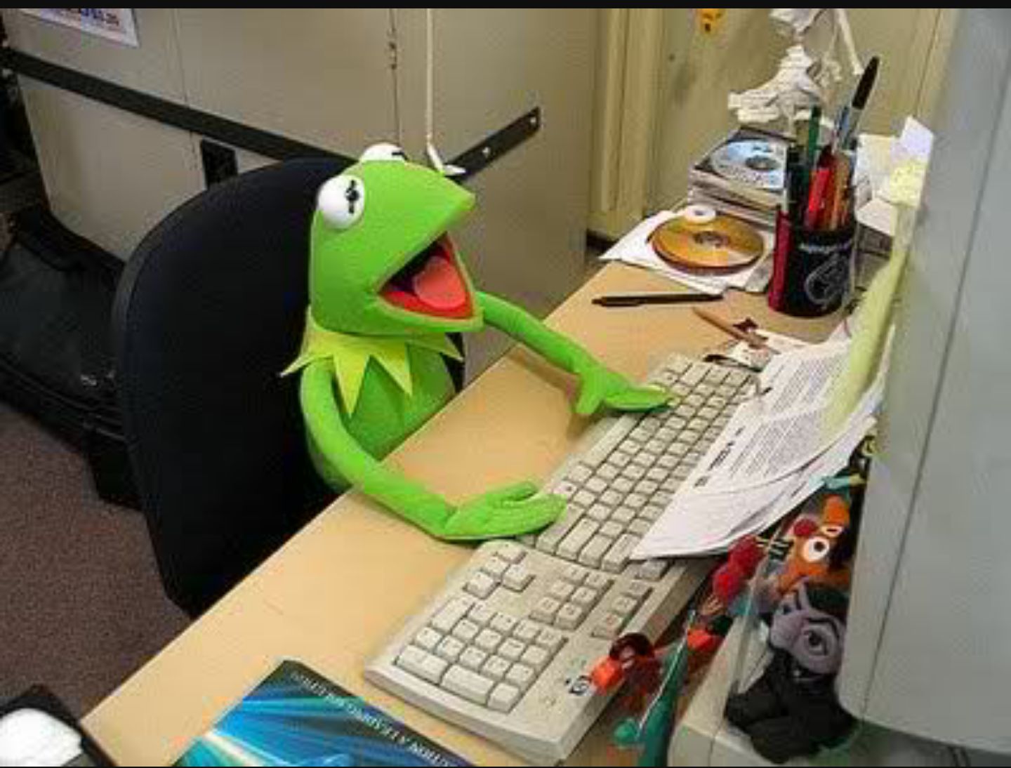 High Quality Rene Frog at Work Blank Meme Template