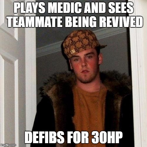 Scumbag Steve Meme | PLAYS MEDIC AND SEES TEAMMATE BEING REVIVED; DEFIBS FOR 30HP | image tagged in memes,scumbag steve | made w/ Imgflip meme maker