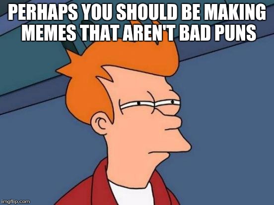 Futurama Fry Meme | PERHAPS YOU SHOULD BE MAKING MEMES THAT AREN'T BAD PUNS | image tagged in memes,futurama fry | made w/ Imgflip meme maker