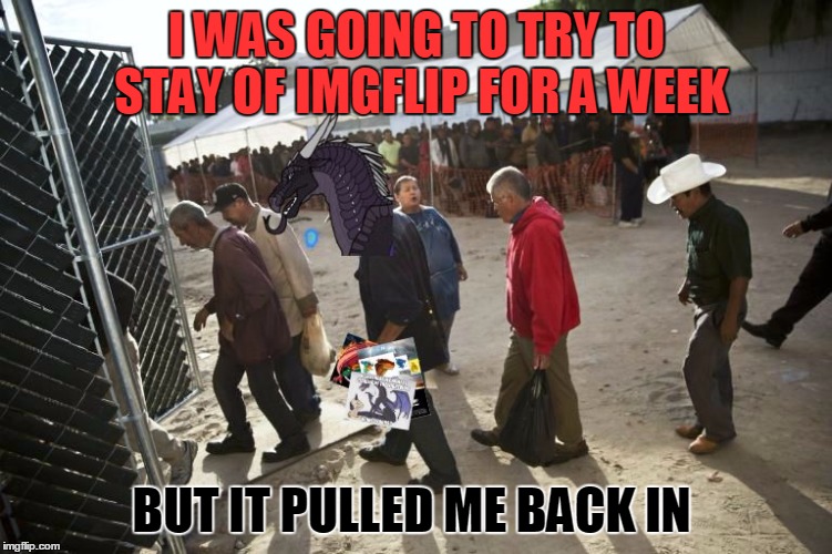 Starflightthenightwing Deportation | I WAS GOING TO TRY TO STAY OF IMGFLIP FOR A WEEK; BUT IT PULLED ME BACK IN | image tagged in starflightthenightwing deportation,memes | made w/ Imgflip meme maker