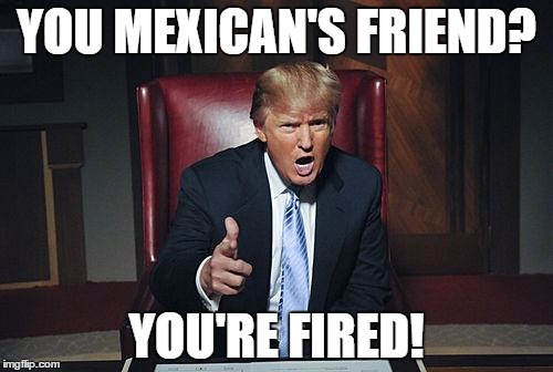 Donald Trump You're Fired | YOU MEXICAN'S FRIEND? YOU'RE FIRED! | image tagged in donald trump you're fired | made w/ Imgflip meme maker