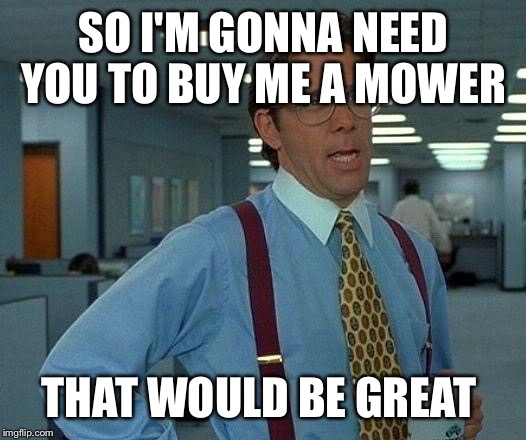 That Would Be Great | SO I'M GONNA NEED YOU TO BUY ME A MOWER; THAT WOULD BE GREAT | image tagged in memes,that would be great | made w/ Imgflip meme maker