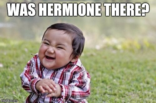 Evil Toddler Meme | WAS HERMIONE THERE? | image tagged in memes,evil toddler | made w/ Imgflip meme maker