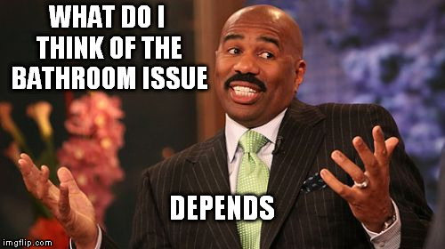 WHAT DO I THINK OF THE BATHROOM ISSUE DEPENDS | image tagged in memes,steve harvey | made w/ Imgflip meme maker