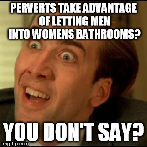You dont say? | PERVERTS TAKE ADVANTAGE OF LETTING MEN INTO WOMENS BATHROOMS? YOU DON'T SAY? | image tagged in you dont say,transgender bathroom | made w/ Imgflip meme maker