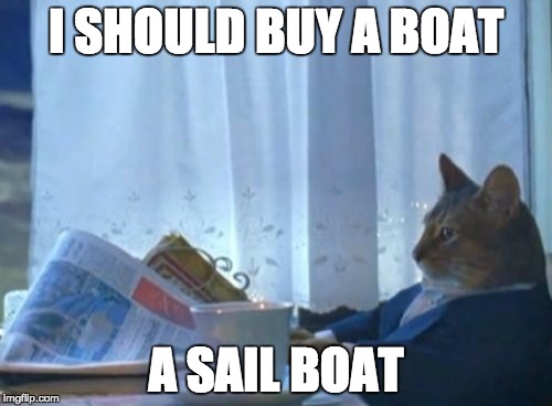 I Should Buy A Boat Cat Meme | I SHOULD BUY A BOAT; A SAIL BOAT | image tagged in memes,i should buy a boat cat | made w/ Imgflip meme maker