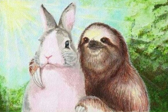 High Quality Sloth and rabbit best friends Blank Meme Template