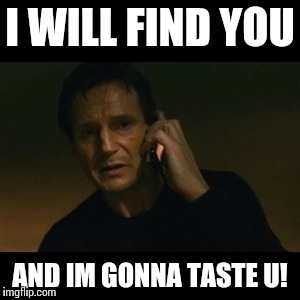 Liam Neeson Taken Meme | I WILL FIND YOU; AND IM GONNA TASTE U! | image tagged in memes,liam neeson taken | made w/ Imgflip meme maker