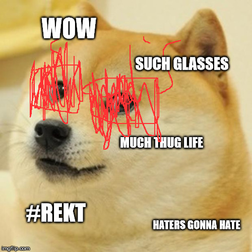 Doge Meme | WOW; SUCH GLASSES; MUCH THUG LIFE; #REKT; HATERS GONNA HATE | image tagged in memes,doge | made w/ Imgflip meme maker