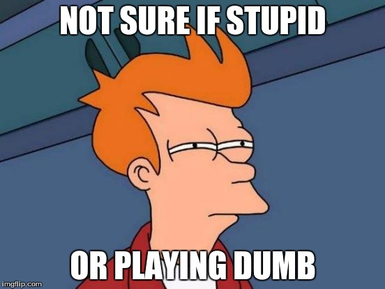 Futurama Fry | NOT SURE IF STUPID; OR PLAYING DUMB | image tagged in memes,futurama fry | made w/ Imgflip meme maker