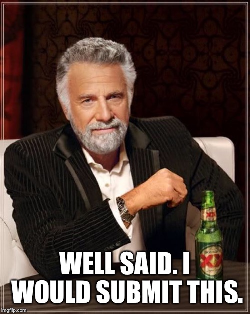 The Most Interesting Man In The World Meme | WELL SAID. I WOULD SUBMIT THIS. | image tagged in memes,the most interesting man in the world | made w/ Imgflip meme maker