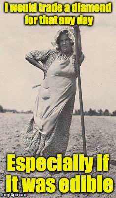 Woman Farmer | I would trade a diamond for that any day Especially if it was edible | image tagged in woman farmer | made w/ Imgflip meme maker