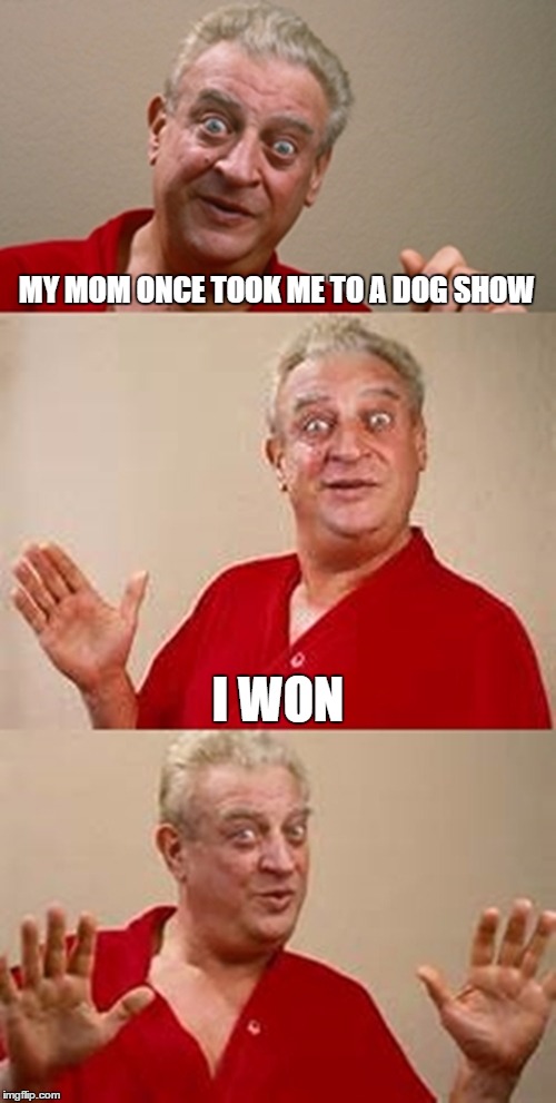 bad pun Dangerfield  | MY MOM ONCE TOOK ME TO A DOG SHOW; I WON | image tagged in bad pun dangerfield | made w/ Imgflip meme maker