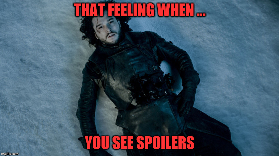 SPOILERS | THAT FEELING WHEN ... YOU SEE SPOILERS | image tagged in no spoilers | made w/ Imgflip meme maker