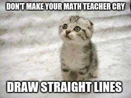 Sad Cat | DON'T MAKE YOUR MATH TEACHER CRY; DRAW STRAIGHT LINES | image tagged in memes,sad cat | made w/ Imgflip meme maker