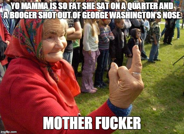 Old Lady | YO MAMMA IS SO FAT SHE SAT ON A QUARTER AND A BOOGER SHOT OUT OF GEORGE WASHINGTON’S NOSE. MOTHER FUCKER | image tagged in old lady | made w/ Imgflip meme maker