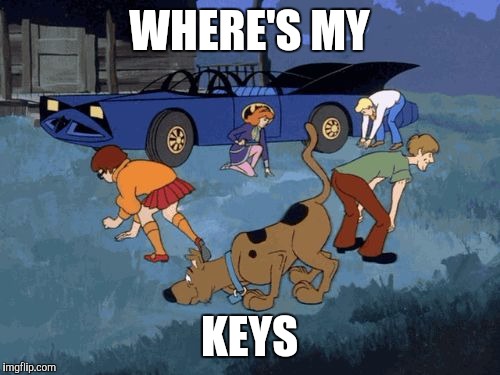 Scooby and gang search look | WHERE'S MY; KEYS | image tagged in scooby and gang search look | made w/ Imgflip meme maker