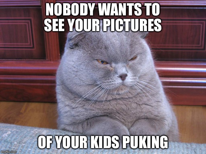 Disgusted Fold | NOBODY WANTS TO SEE YOUR PICTURES; OF YOUR KIDS PUKING | image tagged in disgusted fold | made w/ Imgflip meme maker