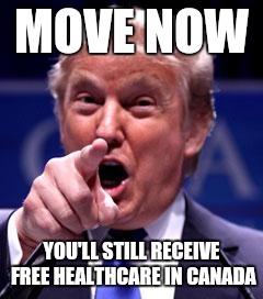 Trump Trademark | MOVE NOW; YOU'LL STILL RECEIVE FREE HEALTHCARE IN CANADA | image tagged in trump trademark | made w/ Imgflip meme maker