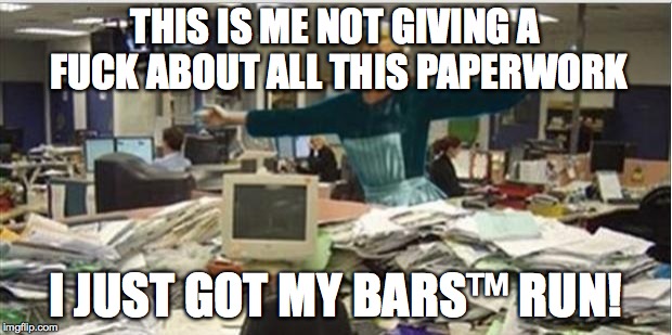 Sound Of Music Work | THIS IS ME NOT GIVING A FUCK ABOUT ALL THIS PAPERWORK; I JUST GOT MY BARS™ RUN! | image tagged in sound of music work | made w/ Imgflip meme maker