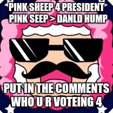 Pink Sheep 2016 | PINK SHEEP 4 PRESIDENT 
PINK SEEP > DANLD HUMP; PUT IN THE COMMENTS WHO U R VOTEING 4 | image tagged in pink sheep 2016 | made w/ Imgflip meme maker