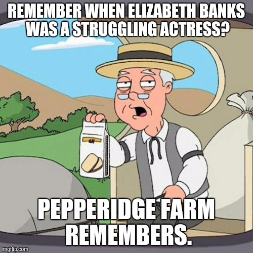 Pepperidge Farm Remembers Meme | REMEMBER WHEN ELIZABETH BANKS WAS A STRUGGLING ACTRESS? PEPPERIDGE FARM REMEMBERS. | image tagged in memes,pepperidge farm remembers | made w/ Imgflip meme maker
