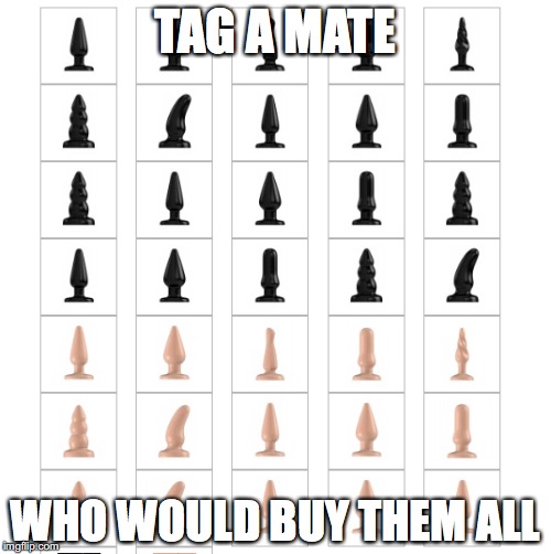 but plug mate | TAG A MATE; WHO WOULD BUY THEM ALL | image tagged in butt plug,anal,mate | made w/ Imgflip meme maker