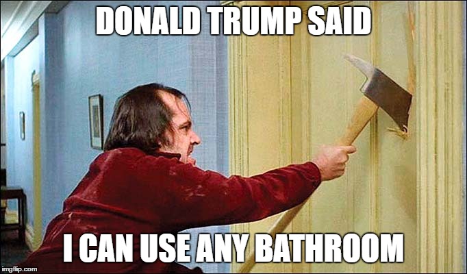 shining axe | DONALD TRUMP SAID; I CAN USE ANY BATHROOM | image tagged in shining axe | made w/ Imgflip meme maker