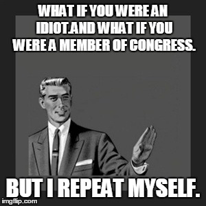 Kill Yourself Guy | WHAT IF YOU WERE AN IDIOT.AND WHAT IF YOU WERE A MEMBER OF CONGRESS. BUT I REPEAT MYSELF. | image tagged in memes,kill yourself guy | made w/ Imgflip meme maker