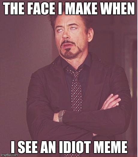 Face You Make Robert Downey Jr Meme | THE FACE I MAKE WHEN I SEE AN IDIOT MEME | image tagged in memes,face you make robert downey jr | made w/ Imgflip meme maker