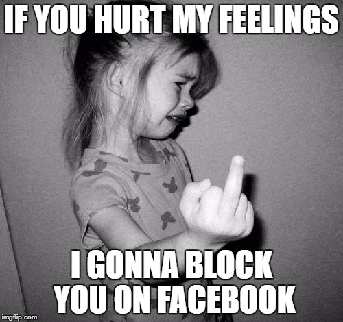 every pussy on social media | IF YOU HURT MY FEELINGS; I GONNA BLOCK YOU ON FACEBOOK | image tagged in little girl crying,funny memes,memes,meme,funny | made w/ Imgflip meme maker