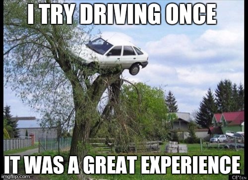 Secure Parking | I TRY DRIVING ONCE; IT WAS A GREAT EXPERIENCE | image tagged in memes,secure parking | made w/ Imgflip meme maker