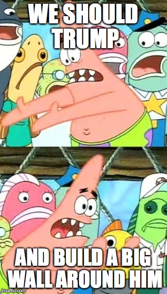 Put It Somewhere Else Patrick | WE SHOULD TRUMP; AND BUILD A BIG WALL AROUND HIM | image tagged in memes,put it somewhere else patrick | made w/ Imgflip meme maker